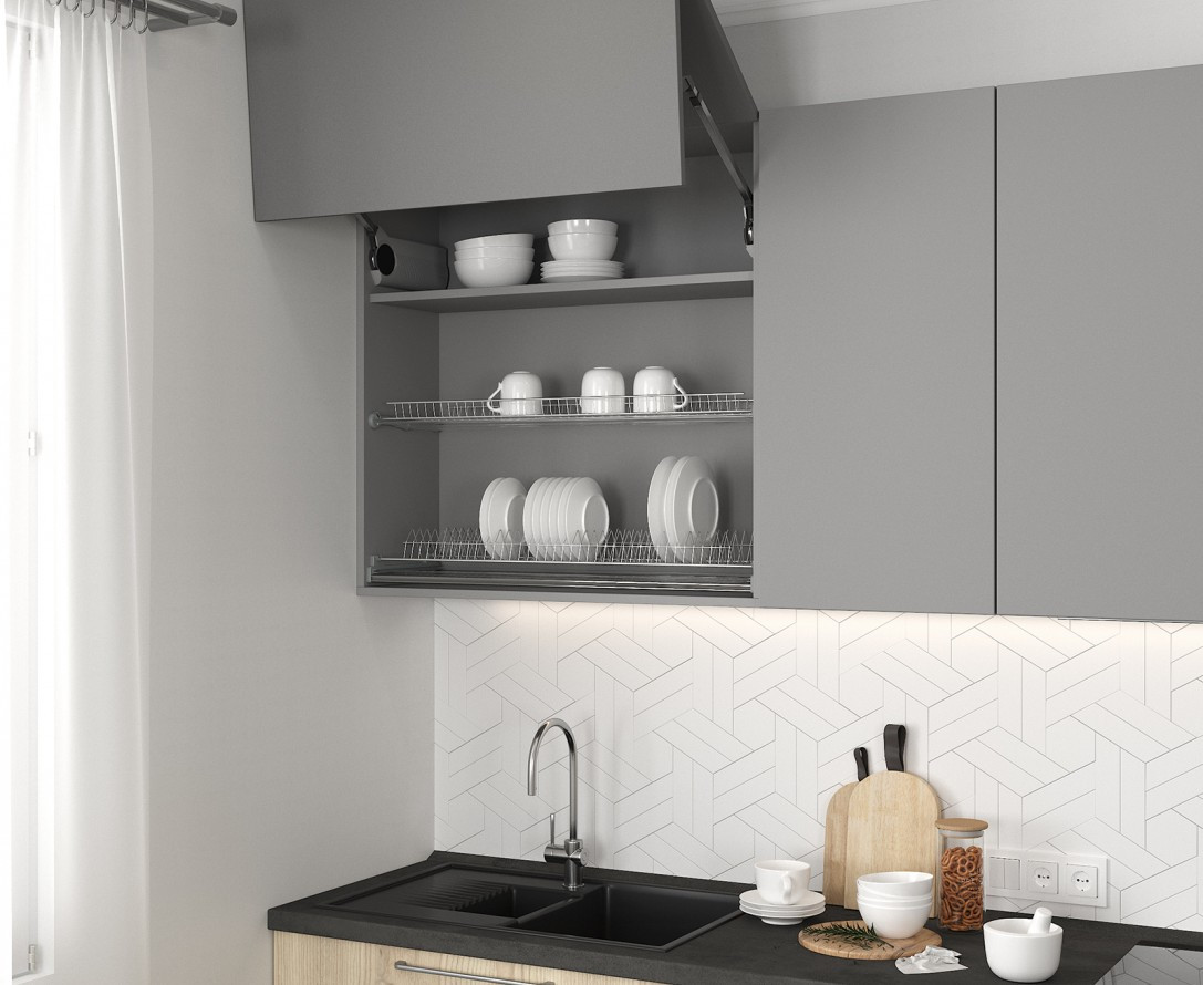 Кухня серого цвета лофт прямая матовая в минималистичном дизайне ТРИЕСТ под заказ от производителя