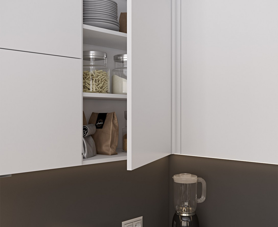 Кухонный гарнитур белого цвета П-образный в минималистичном дизайне БЛАНКО под заказ от производителя