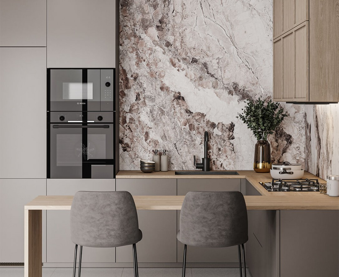 Кухонный гарнитур серый с пластиковым покрытием угловой из дерева модерн графит АЙРИС на заказ от производителя