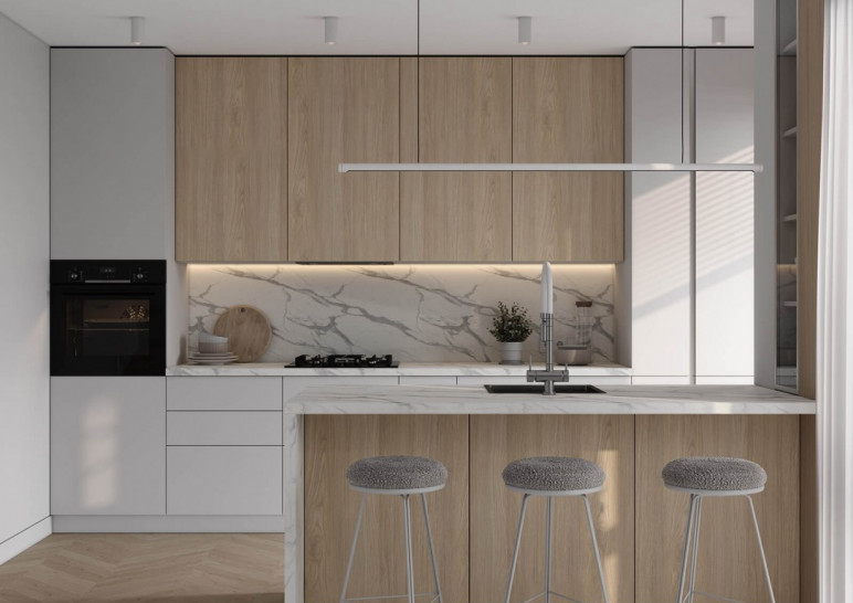Кухонный гарнитур серый с пластиковым покрытием прямой в стиле модерн из акрила БЕТТИ под заказ от производителя