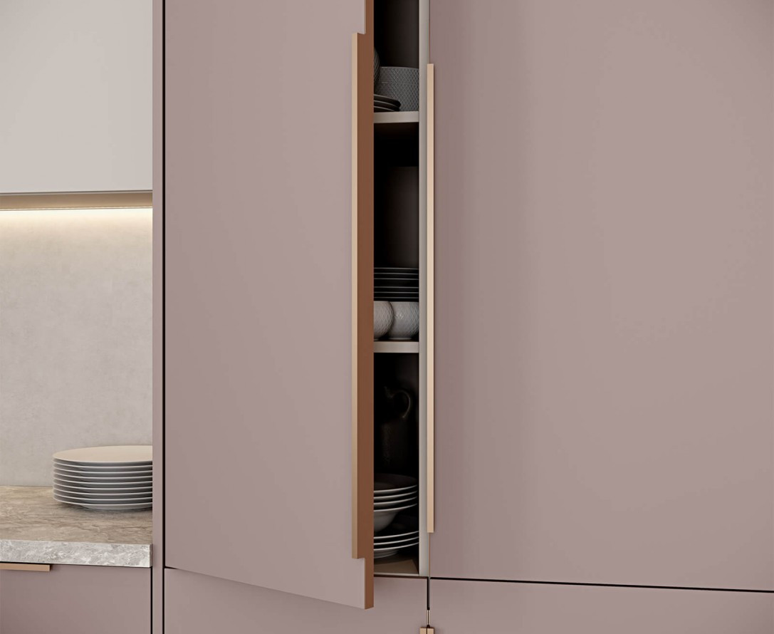 Кухонная мебель встраиваемая розовая п-образная в стиле минимализм под заказ ДЭЙЗИ