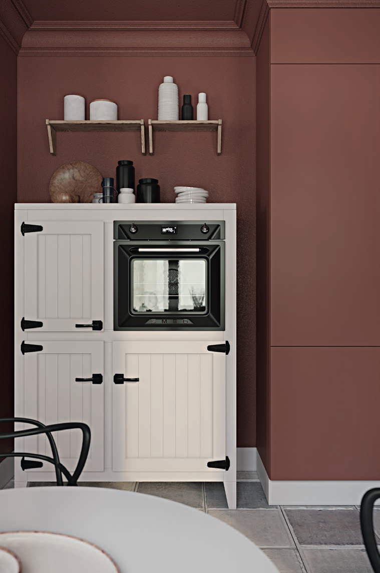 Кухонная мебель в стиле ретро лофт в белых тонах линейная под заказ Бари от производителя