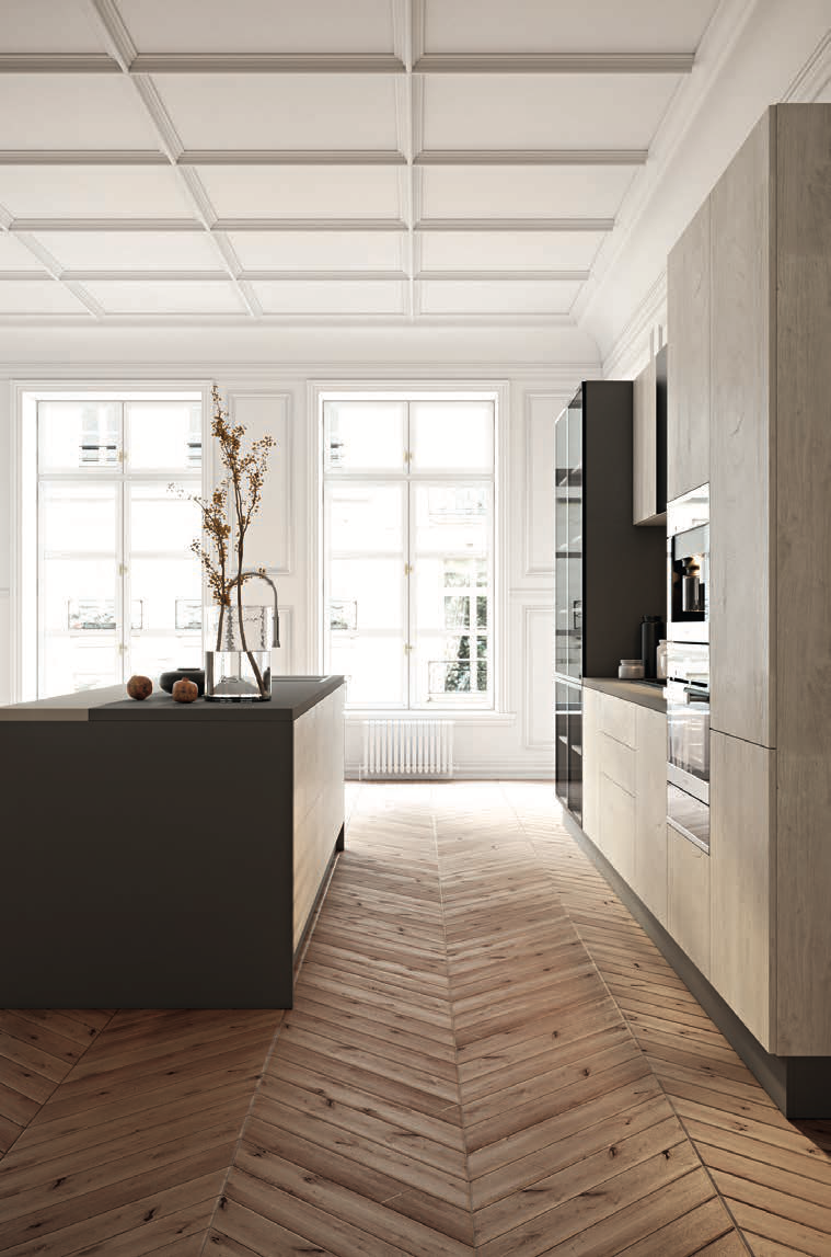 Кухонная мебель в стиле ретро минимализм угловая встраиваемая с древесным фасадом от производителя СИНКРО ДЕЛАЙТ