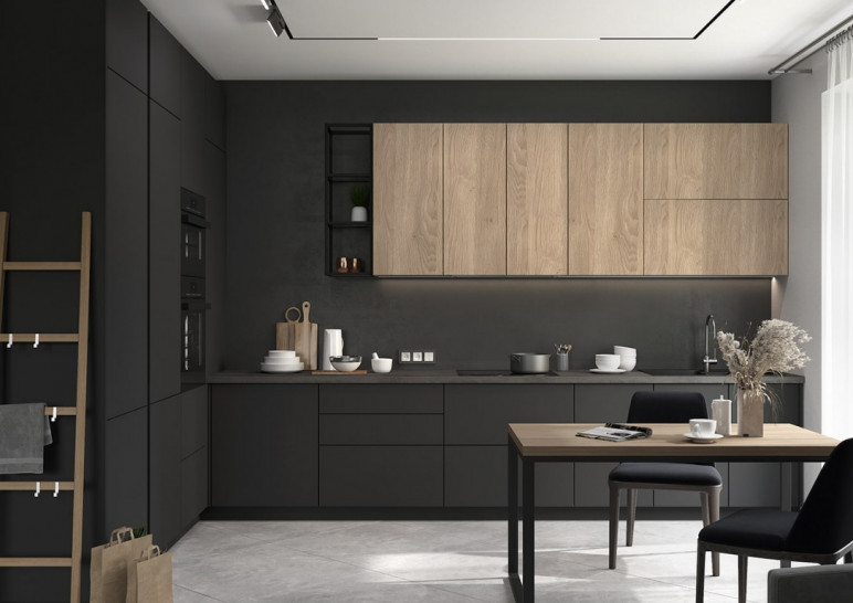 Черный кухонный гарнитур в стиле лофт МДФ минималистичная ОБСИДИАН на заказ от производителя