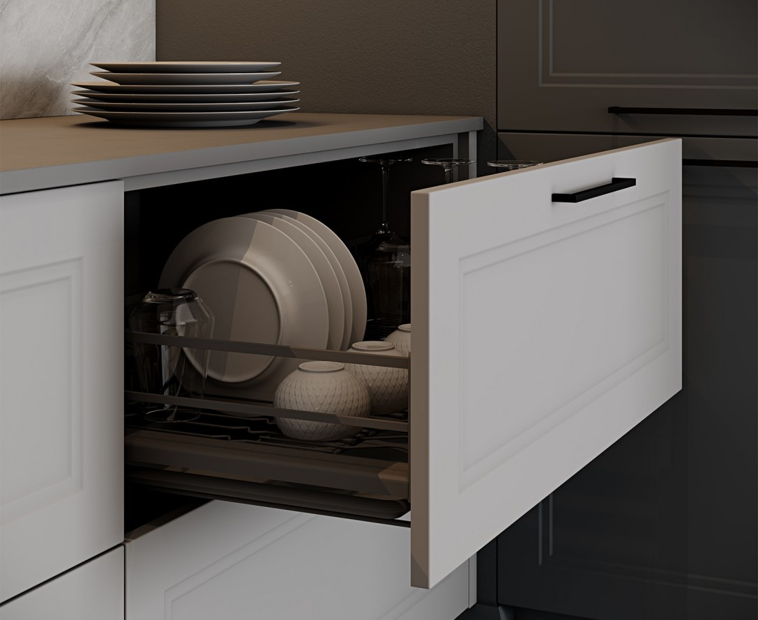 Кухня встроенная П-образная минимализм на заказ светло-серого цвет Эйвон